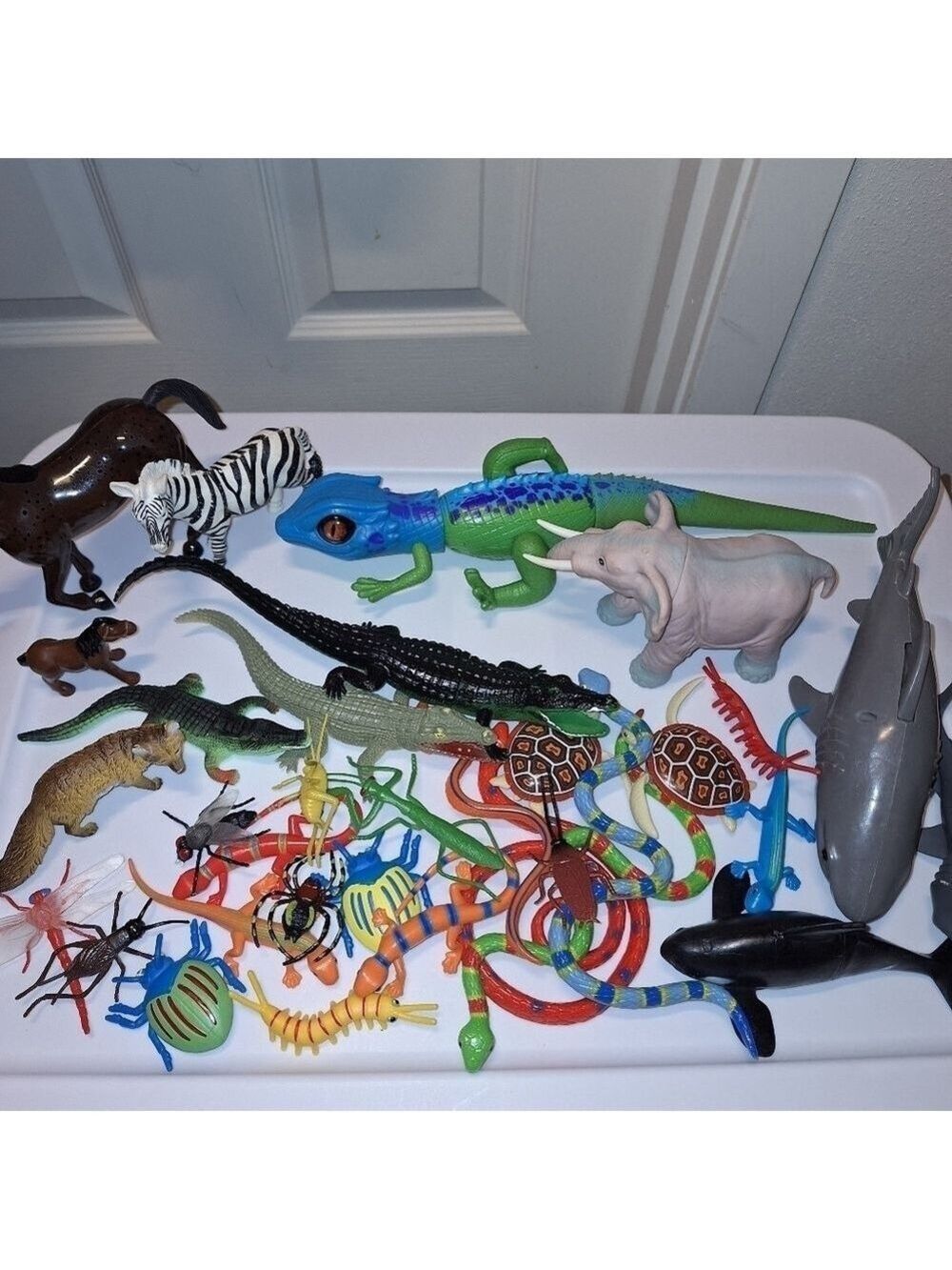 Plastic Bugs Lizards Sharks Lot Large Green Lizard